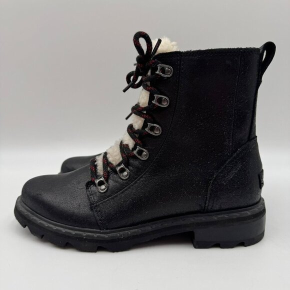 Sorel Womens Black Waterproof Lace-Up Winter Boots With Fleece Lining & Rugged - Picture 2 of 9